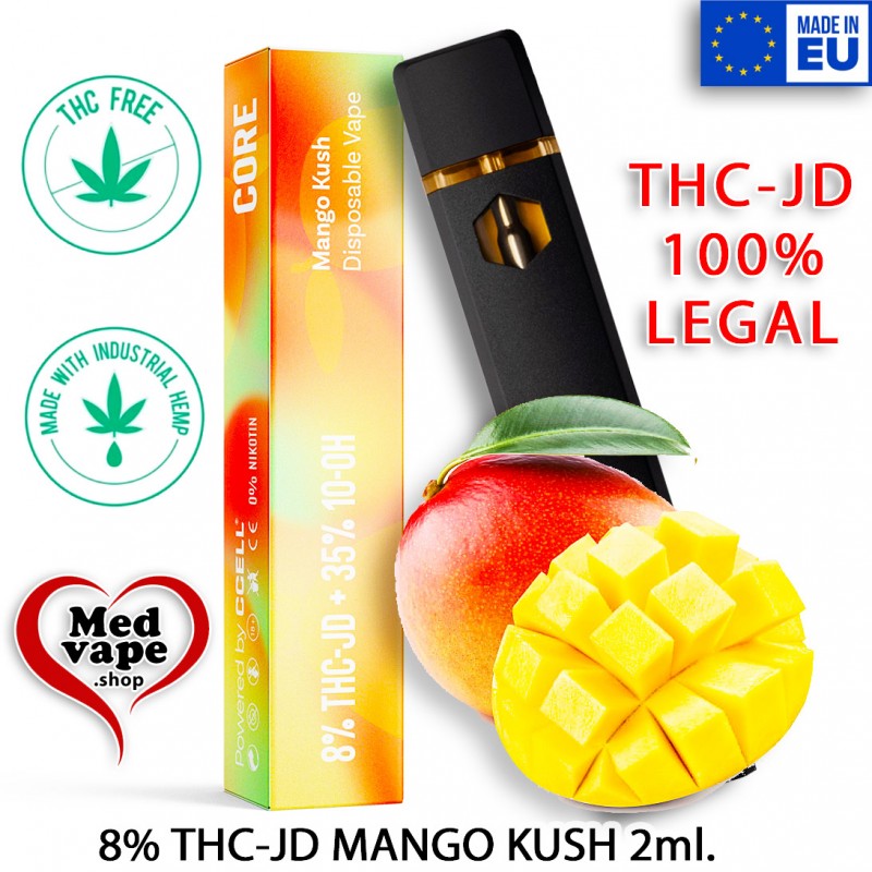 8% THCJD VAPE HYBRID MANGO KUSH 2ml (0%THC) CORE MEDVAPE WEED THC