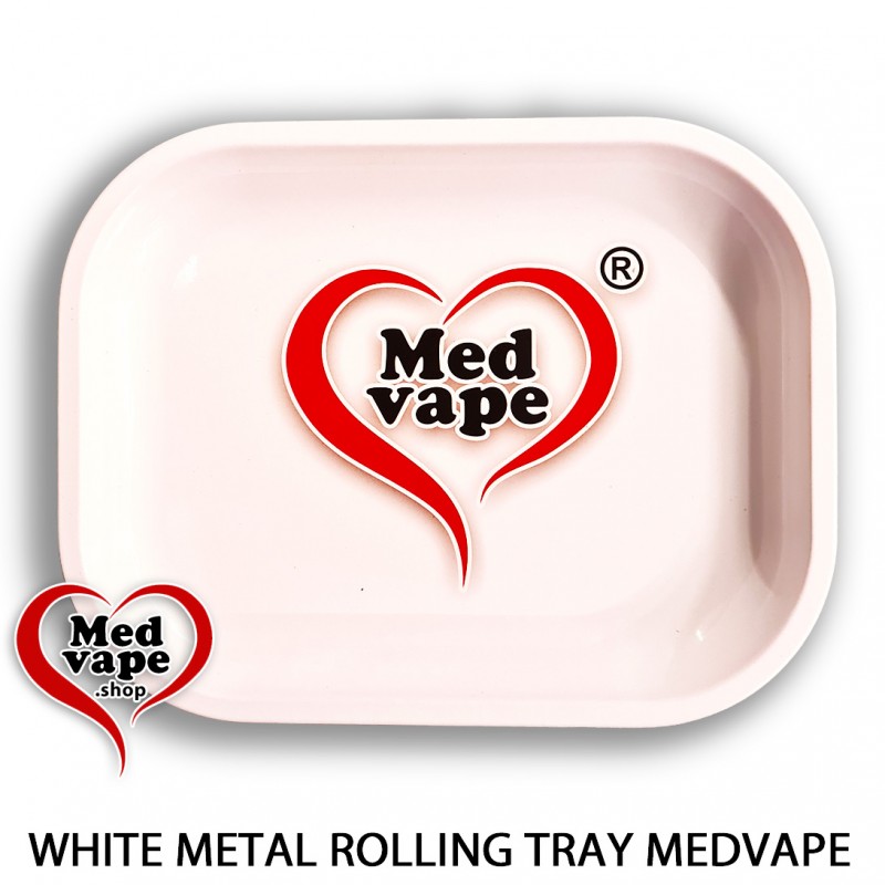 WHITE ROLLING TRAY METAL - MEDVAPE THC WEED LEGAL CANNABIS MEDVAPE JOINT MARIJUANA